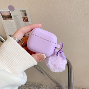 CrashStar Purple Silicone Soft AirPods Case With Plush Pendant For AirPods 1 2 3 AirPods Pro 2 4 InPods 12 i12 Wireless Bluetooth Headphones Headset Earphone Cute Casing Anti-fall Cover Shell Hot Sale