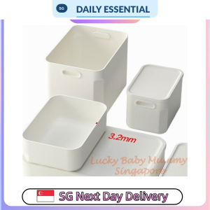 【DAILY ESSENTIAL】 White PP Storage Box with Lid Small Large Flat Extra Large