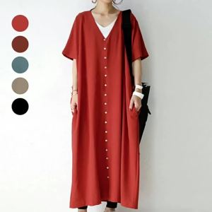 Letian Japanese Summer New Short Sleeve V Collar Loose Dress 3 Color Shirtdress Foreign Trade Yama Japanese and Korean New Products ㏇L0514