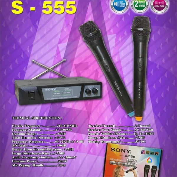 Mic Wireless Sony S 555 UHF Dapat 2 Mic / Microphone Tanpa Kabel Suara ...