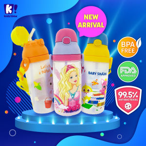 Kidztime x Children Kids Toddler BPA Free Cartoon Character 530ML Straw Water Bottle Premium PP Material Push Open Cap Paw Patrol Pinkfong Barbie Bottle Botol air budak