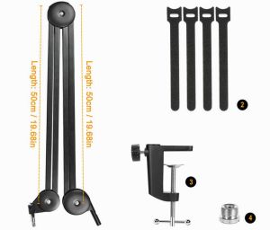 Microphone Boom Heavy Duty Suspension Microphone Boom Scissors Cable Ties With Cable Ties Pop-Up Filter Windshield For Blue Snowman Nano Snowball Other Microphones