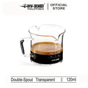 MHW-3BOMBER 120ml Double Spout Espresso Measuring Cup with Handle Shot Glass Coffee Cups