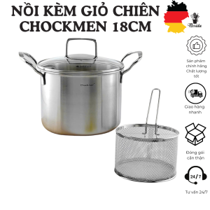 Nồi inox kèm giỏ lọc dầu nồi lọc dầu 18cm nồi inox thành cao kèm giỏ nồi chiên ngập dầu có rổ