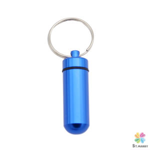 MD กล่องยายาพวงกุญแจอลูมิเนียม กล่องใส่ยาขนาดเล็กแบบพกพากันน้ำ Keychain Pill Box