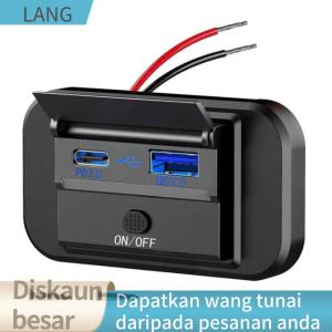 LANG Quick Charge PD Type C Dual USB Ports Car Bus Charger Socket Adapter 12V 24V USB Power Panel with Swith for Marine Motorcycles