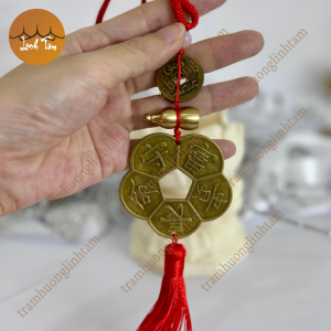Móc treo phong thuỷ ngũ phúc kèm hồ lô – dây treo đồng xu hoa mai may mắn