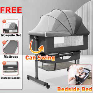 Baby Crib 3-in-1 Foldable Portable (0-24M/20KG Max) - Kuna with Mosquito Net Storage | Adjustable Height Breathable Mesh Anti-Roll | Baby Bed Set