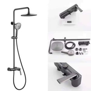Vòi sen tắm đứng nóng lạnh đồng thau mạ chân không PVD màu ghi Moonoah MN-2385K