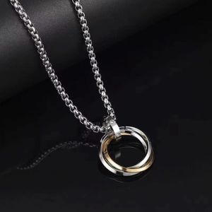 Titanium 100% Kalung Lionton Tiga Cincin Anti Karat Bahan Steel Gaya Hip Hop Untuk Aksesoris Pria Wanita#X04