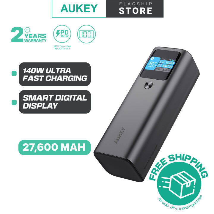 Aukey Pb-y45 Sprint X 27600mah 140w Pd Power Bank With Smart Digital 