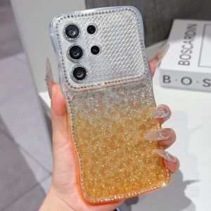Wave Diamond Frame Gradient Glitter Paper Phone Case for Samsung S26 S25 S24 Ultra Plus Sequin Shockproof Protection Cover