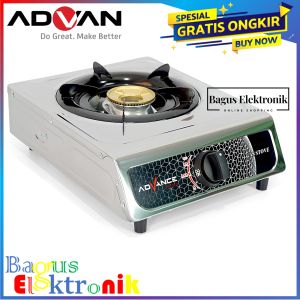 Advance Kompor Gas GB 6601 S+Selang Gas+Regulator Meter Kompor 1 Tungku Body Stainless Api Biru