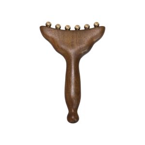 YERZ Mermaid Tail Design Meridians Massage Comb Sandalwood Copper/Horn Balls Manual Facial Gua Sha Tool Smooth Face Lifting Brass Meridian Scraping Brush Breast Massage