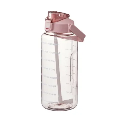 Gradient Water Bottle 1L 2L Time Marker Straw Bounce Lid Leak-proof Frosted Cup for Outdoor Sports Large Capacity Pastel