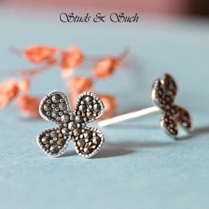 [Studs & Such] 925 Silver Minnesota Flower Stud Earrings With Genuine Marcasite Stones