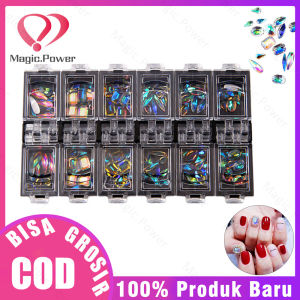 12 Girds 3D Warna-warni Jelas Segi Campuran Ukuran rhinestones Nail Art Decals Decor