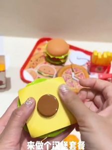 Oldlaiben Kids Pretend Play Kitchen Toy Set Simulation Make Hamburger Pizza Fries Fast Food Bucket Food Cooking Toy