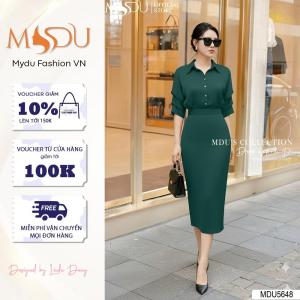 Set Áo Và Chân Váy MDU5648 Chất Liệu Lụa Ngọc Trai Cao Cấp Tay Lửng Xếp Ly Duyên Dáng Từ MDU