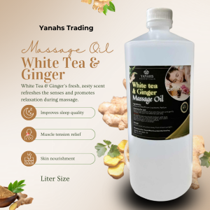 1L White Tea & Ginger Scented Massage Oil – Relaxing & Soothing