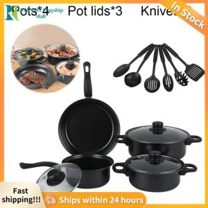 【HFM】 12-Piece Non-Stick Cookware Set Cooking Pot with Lid Cooking Pot Set Stackable Pot Set for All Types of Cooker