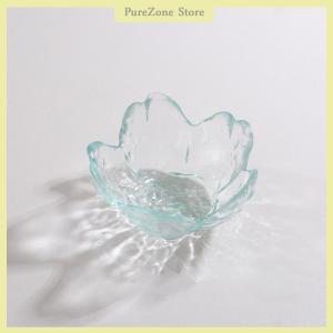 [PureZone] Small Glass Dish Nordic Style Inlay Glass Sauce Bowl Mini Japanese Cherry Blossoms Seasoning Plate For Ice Cream Fruit Sala
