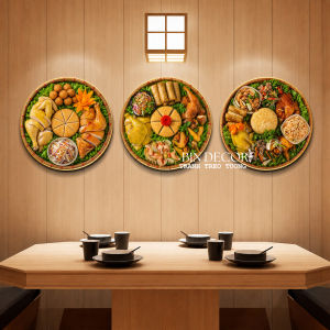 (ẢNH THẬT) Tranh treo tường mẹt gà bộ 3 tấm tròn trang trí decor quán ăn nhà hàng