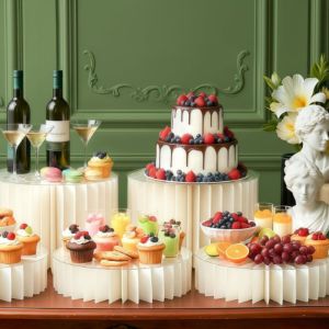 XINQUJIANG Paper Display Stand Column Ornament Folding Food Display Riser Ornament Risers Cupcake Stand Wedding