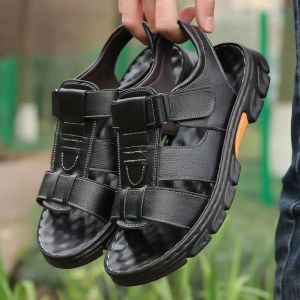 Mens Genuine Leather Sandals Casual Summer Beach Sandals Shoes For Men Waterproof Water Hiking Shoes For Men Size 38-44