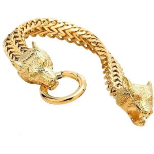 Người đàn ông của hình sói bằng thép không gỉ Vòng tay đầu thiết kế thời trang Độ dài có thể điều chỉnh cho mặc hàng ngày và dịp đặc biệt