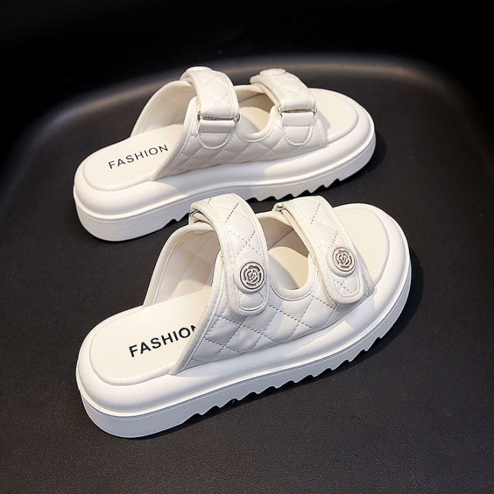 TAN-Velcro platform flip-flops Female summer wear 2023 flat sandals ...