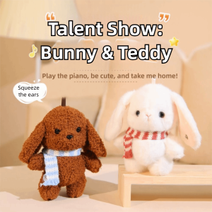 GLOBECART Ear Touch Sound Music Toys Induction Rhythm Piano Soft Creative Lop-eared Rabbit Couples Pendant Teddy Dog Plush Doll