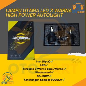 LAMPU UTAMA LED MOBIL HEADLIGHT HIGH POWER AUTOLIGHT 3 WARNA 12V 40W PACKAGING HITAM KUNING