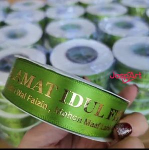 PITA LEBARAN PREMIUM SABLON EMAS TIMBUL PITA IDUL FITRI 2024 PITA SATIN GROSSGRAIN PITA HIJAU