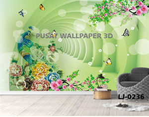 Pusat Wallpaper Dinding Custom 3D Stiker Dinding Dekorasi Motif Merak Gold Mewah