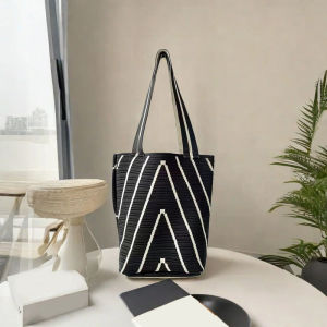 Large Capacity Open Commuter Underarm Bag Striped Knitted Shoulder Tote Bag