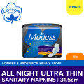 Modess All Night Ultra Thin Extra Long with Wings Sanitary Napkin 10s - Med-Heavy Flow,Thin Pad. 