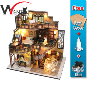 Dream Building Pavilion 筑梦高阁 M2132 with Light/Anti-dust cover DIY Miniature Doll House