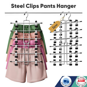 🇸🇬 Pants Hangers with Clips AdjustableSteel Space SavingSkirt Bra Clothes Clip Hanger Closet Organizer Multi Layer