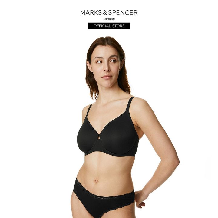 Buy Marks & Spencer Cotton With Cool Comfort Non Wired Bra - Black