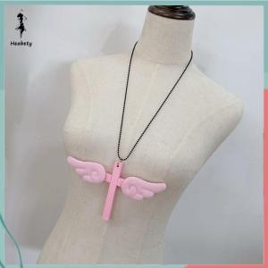 ส่วนลด 10 บาท สำหรับการซื้อ 1 ชิ้น สร้อยคอมีปีกนางฟ้าไขว้จี้พระเยซูคริสต์แบบย้อนยุคเครื่องประดับสไตล์ไม้ธรรมชาติ