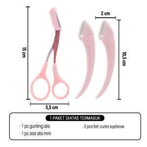 Pencukur alis mata ujung lengkung dan gunting alis alat cukur alis tajam sisir eyebrow stainless 1 set alat 2 in 1 wanita waterproof estetik serbaguna multifungsi