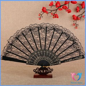 D.S. พัดจีนพัดสไตล์วินเทจ สง่างามและคลาสสิก พัดผ้าลูกโปร่ง Lace Folding fan