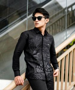 Kemeja Batik Pria Lengan Panjang Murah Pekalongan Size Lengkap Nyaman Dipakai Motif handara