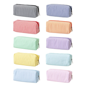 Multiunction Striped Pencil Case Water Resistant Polyester Pen Pouches Travel Cosmetics Bag For School Office Supplies
