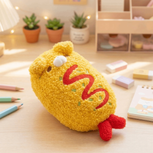 RGFV Tempura Dog Plush Pencil Case Cartoon Large Capacity Stationery Pouch Compact Zipper Closure Fried Shrimp Dog Pencil Case School