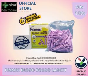 Primes Blood Round Lancets 30g Prime Care purple lancet glucose Darah Glukosa Bulat Rata 葡萄糖血平圆刺针