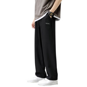 FUGUINIAO Mens Pants Ice Silk Loose Casual Sports Mens Black Trousers Free Shipping
