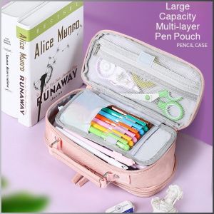 Stationery Box Pen Pouch and Pen Slot Multilayer Stationery Bag Smooth Zipper Holds Straight Tower Dragon Cards
