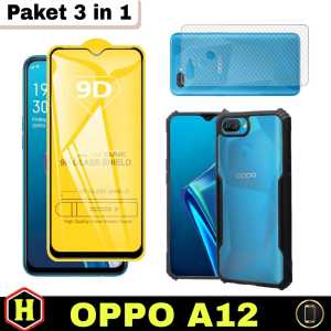 Paket 3IN1 Case OPPO A12 Hardcase Fusion Xundd Free Tempered Glass Warna & Garskin Carbon Pelindung Body Belakang Handphone